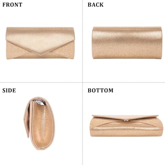 Clutch Purse Womens Glossy Envelope Evening Bag Formal Wedding Cocktail Crossbod - Picture 3 of 7